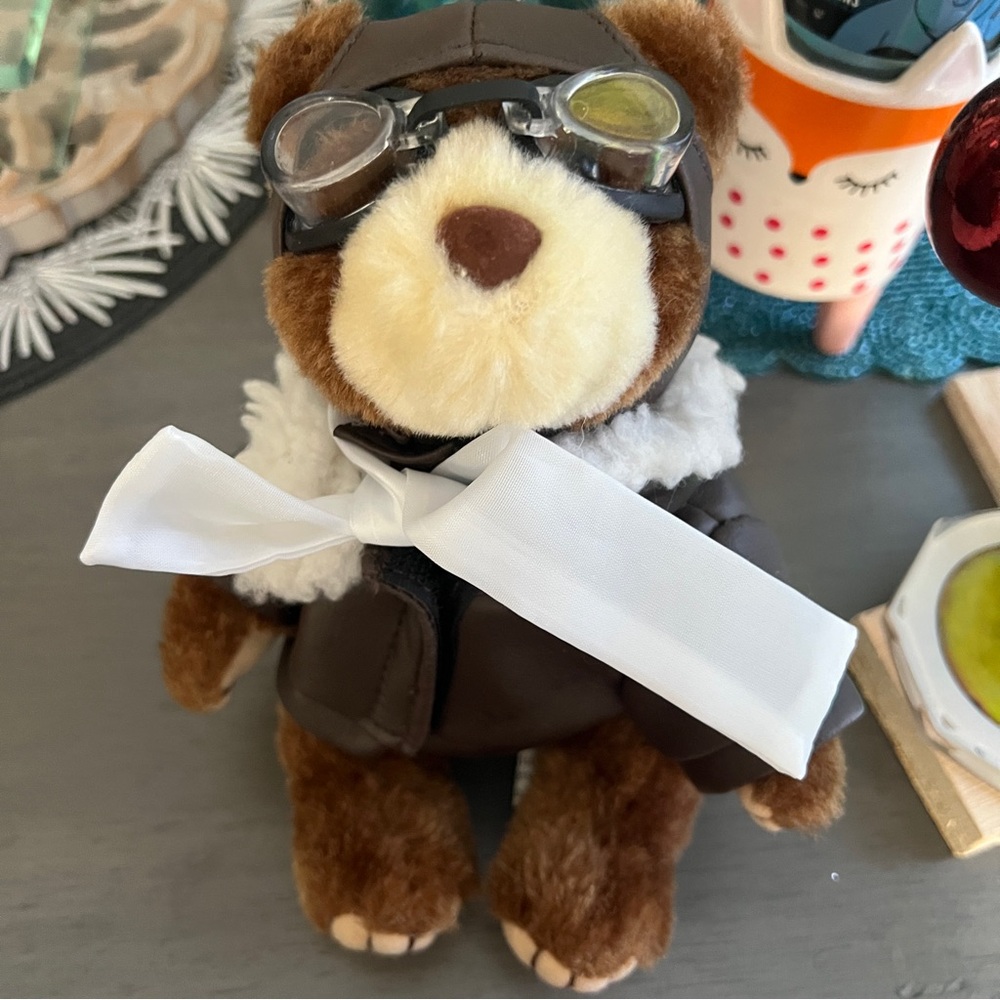 Aviator Teddy Bear wearing leather jacket with Goggles